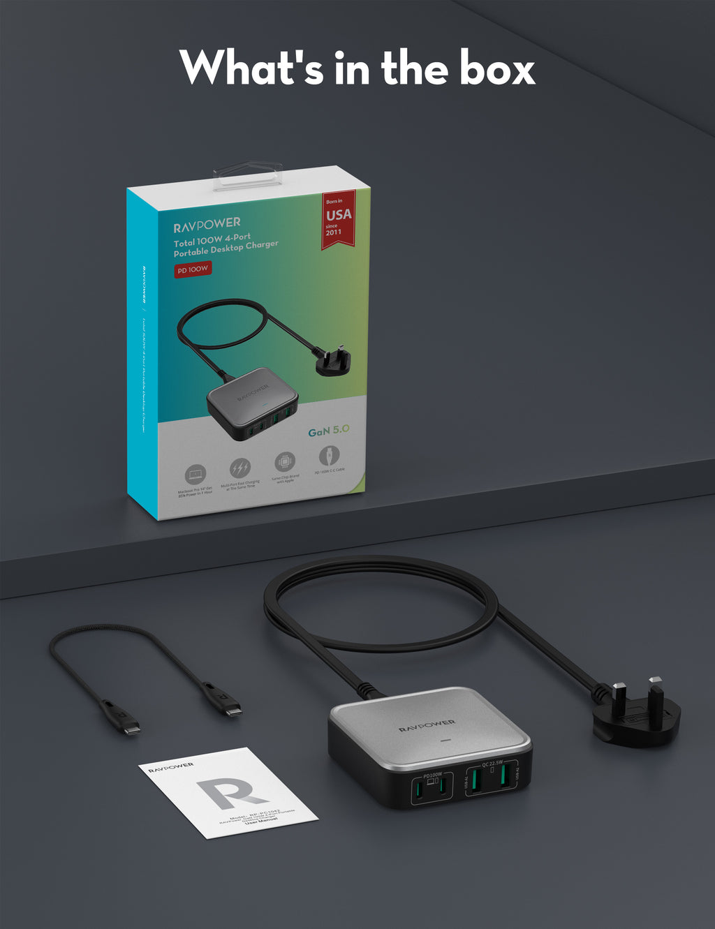 RavPower PC1042 - 4-Port Charging Dock, 100W, GaN 5.0