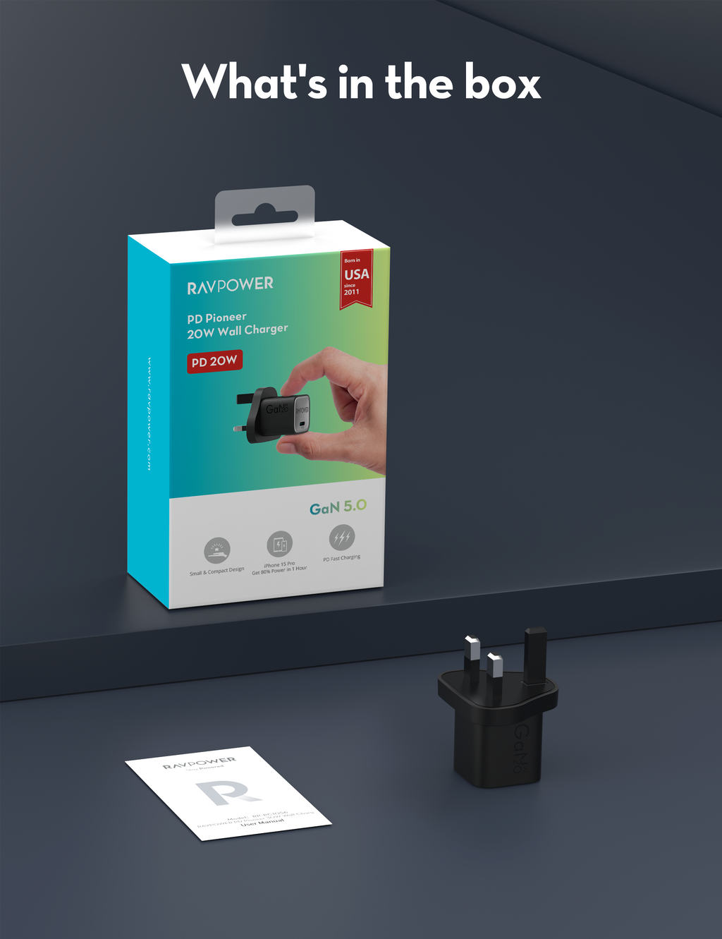 RAVPower RP-PC1057 - PD Pioneer 20W Wall Charger + USB-C Cable