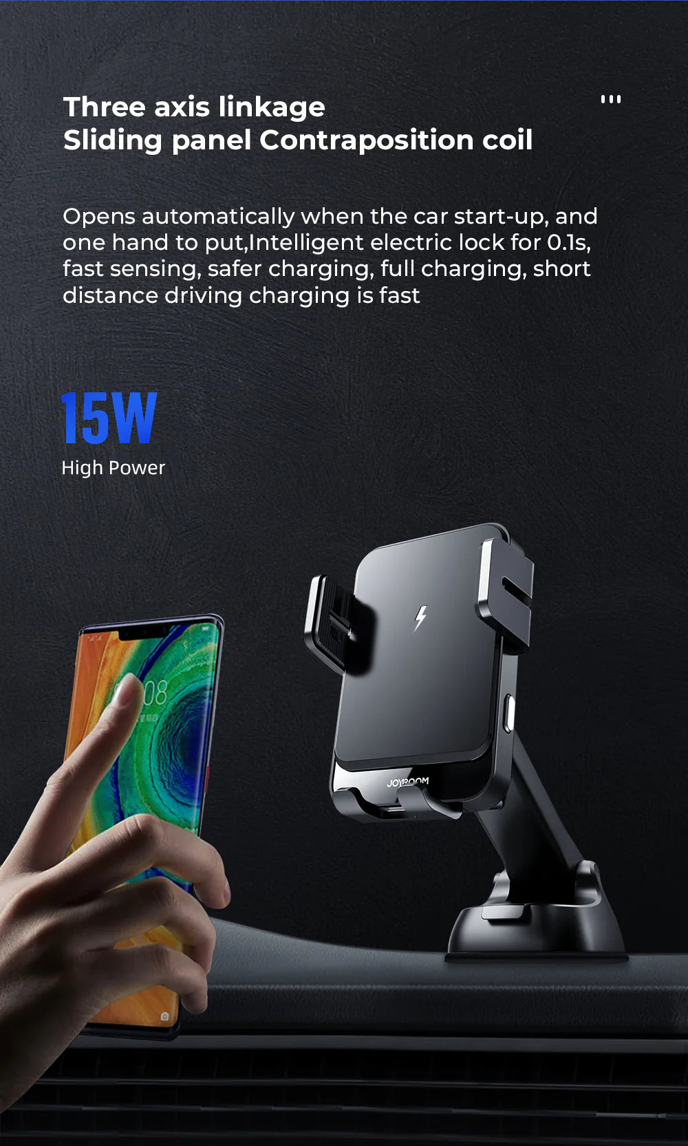 Three-axis electric wireless charging car holder 15W