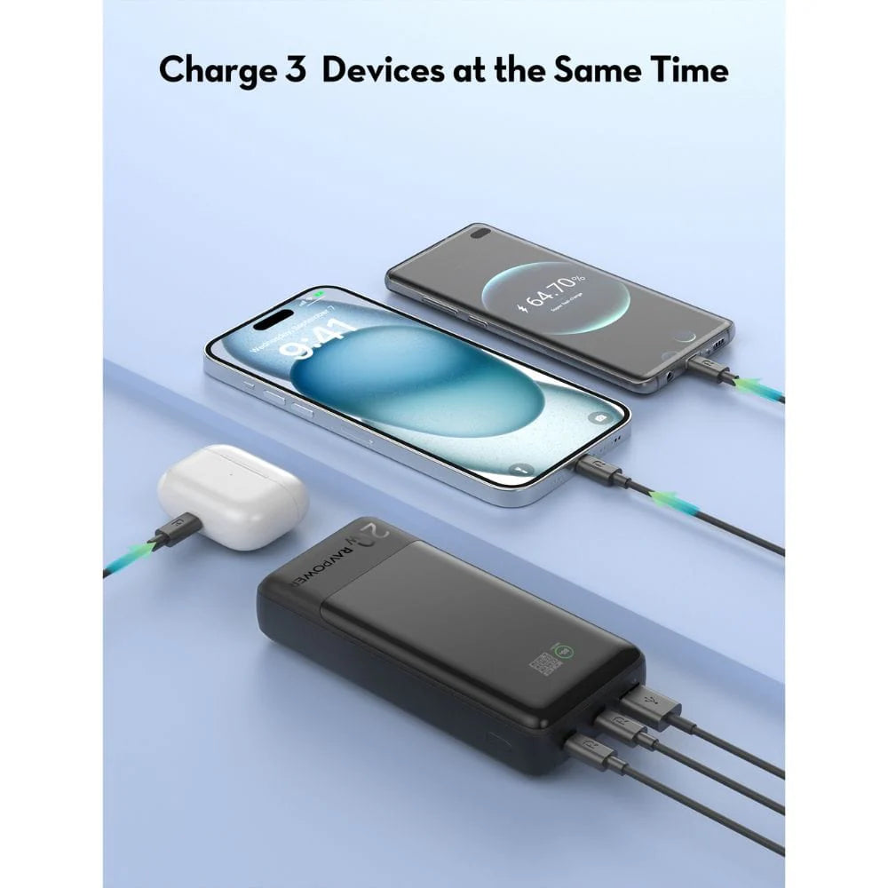 RAVPower PB1238 - 20,000mAh PD Pioneer 20W 3 Ports Power Bank