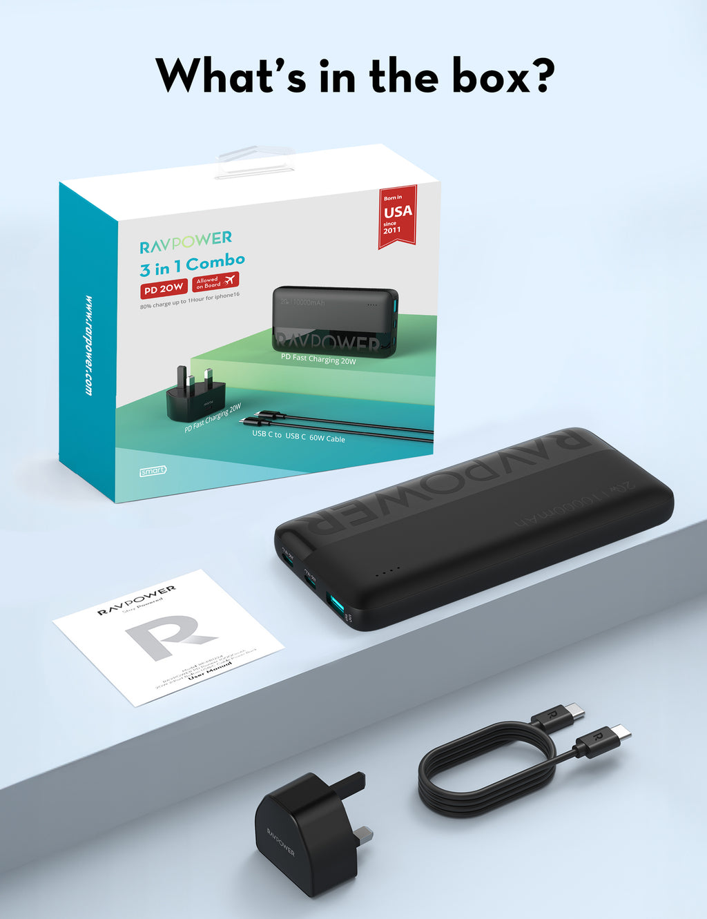 RAVPower PC1085 Combo – PC1041 + PB1228 + CB1021 – Black