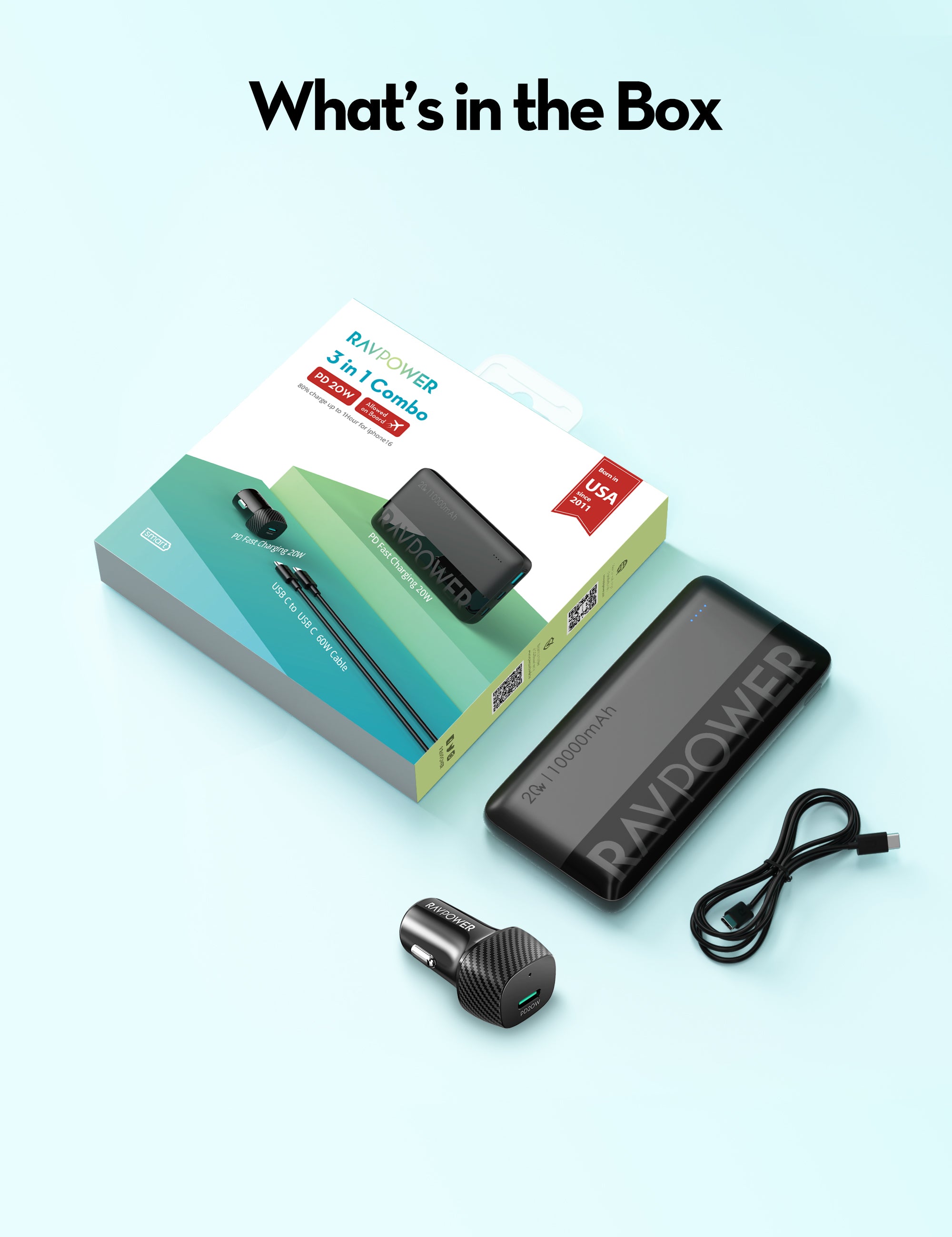 RAVPower RP-VC1015 - Car Charger Combo VC1017 + PB1228 + CB1021