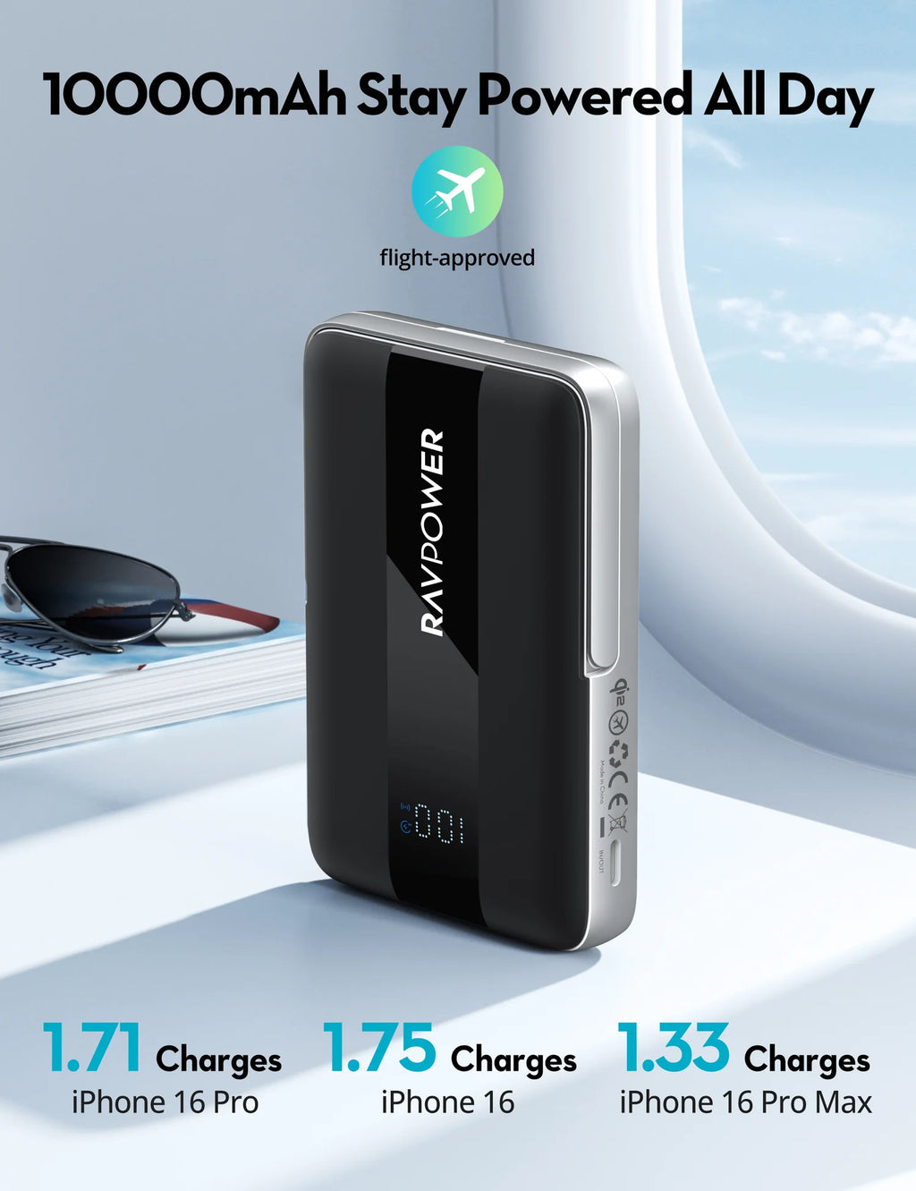 RAVPower RP-PB1217 - 10000mAh 20W Wired & Wireless Magnetic Power Bank Built-in