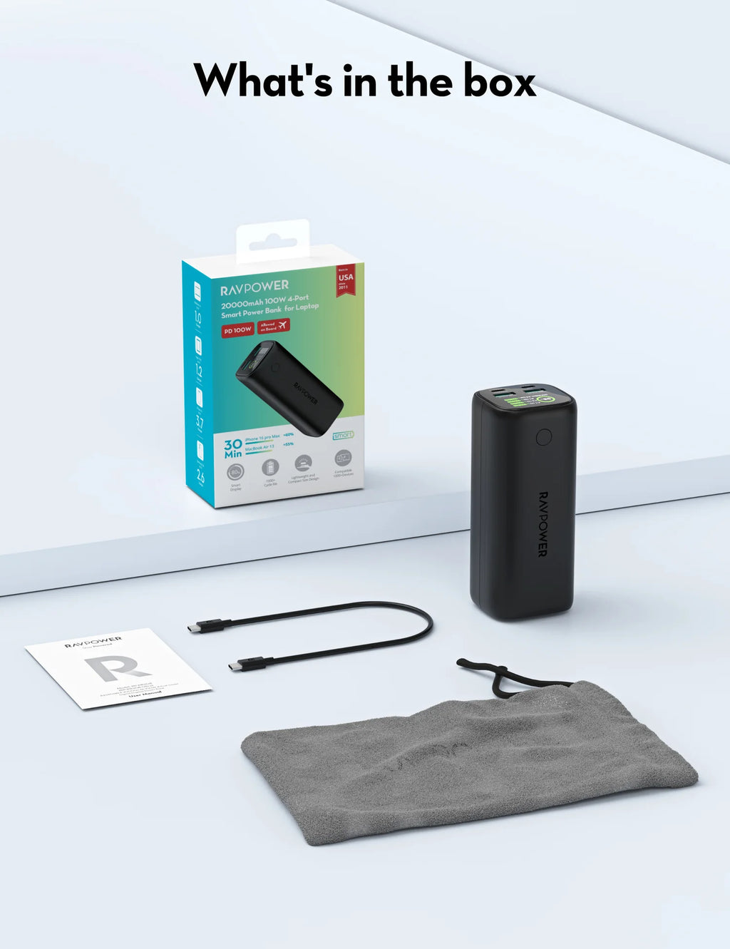 RAVPower RP-PB208 Ultra - PD Pioneer 20000mAh 100W Smart Digital Display Power B