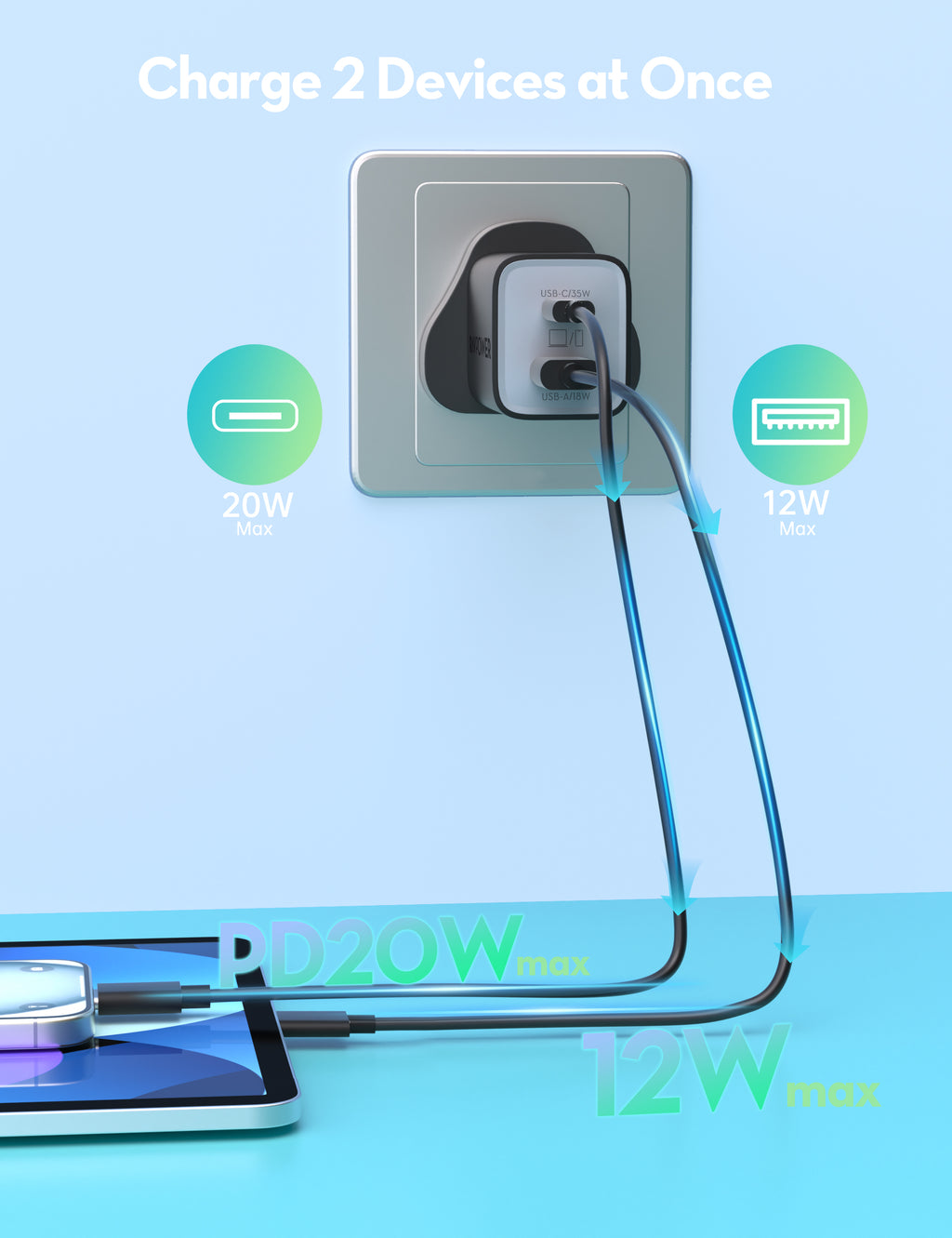 RAVPower PC1046 - PD Pioneer 35W 2-Port Wall Charger Black