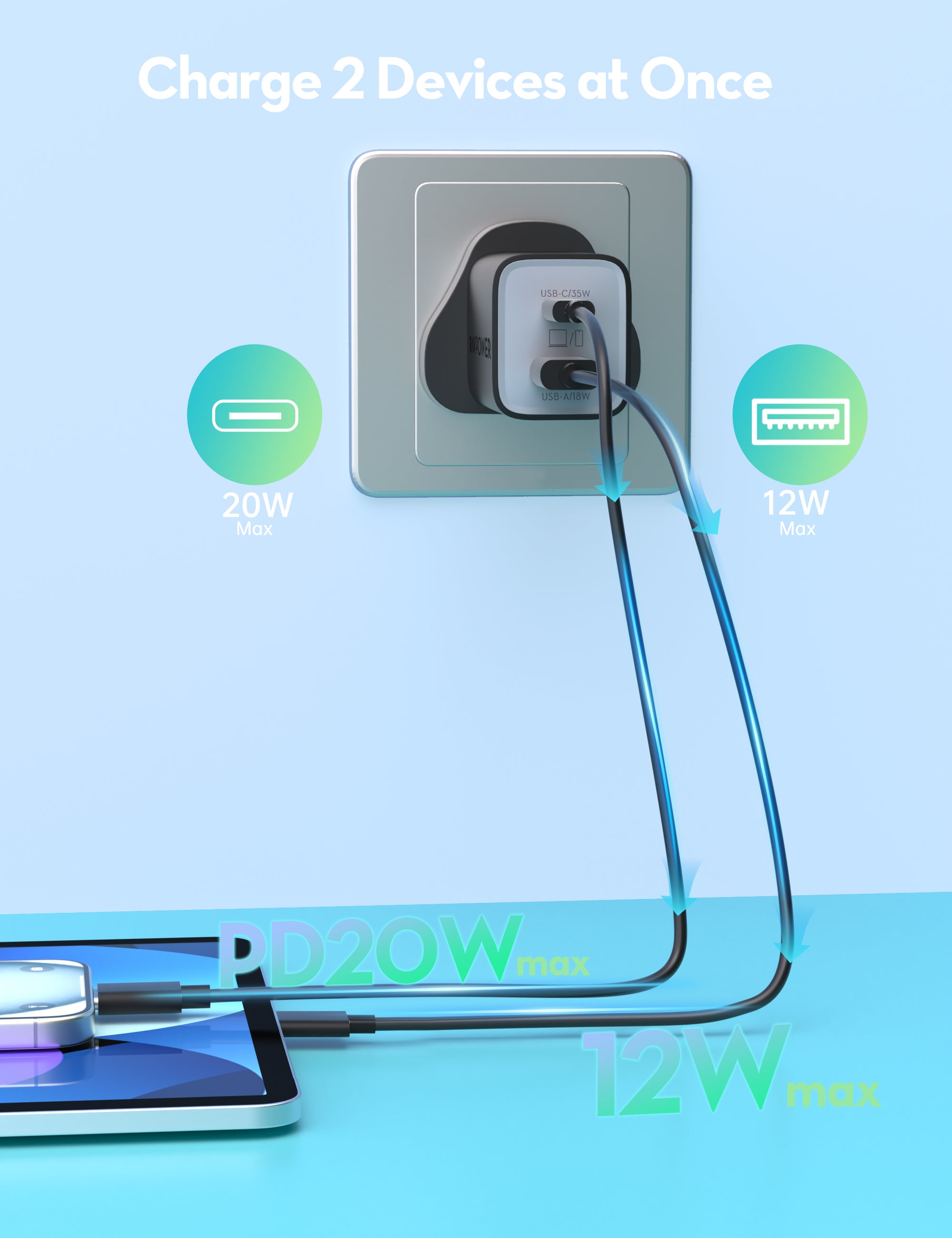 RAVPower PC1046 - PD Pioneer 35W 2-Port Wall Charger Black