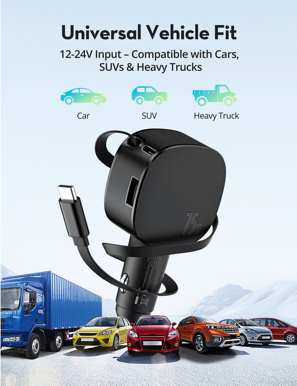 RAVPower RP-VC1021 - 75W Car Chargers With USB-C Cable